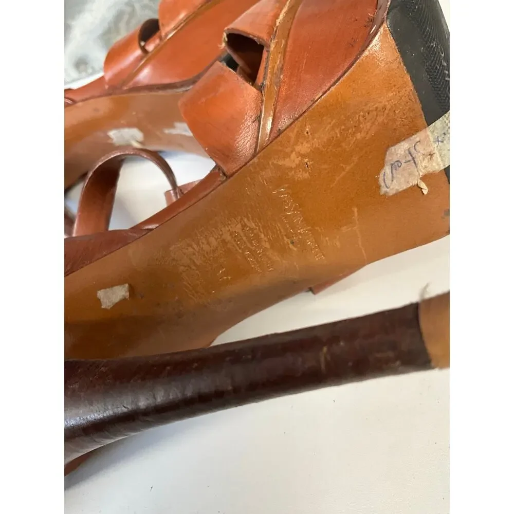 Saint Laurent Paris Saint Laurent Brown Leather Tribute Platform  Sandals